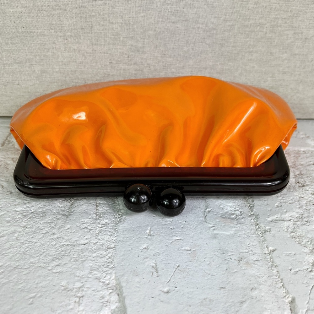 VINTAGE NWT Carla Marchi Italian made vinyl purse with faux tortoiseshell clasp - Picture 5 of 7